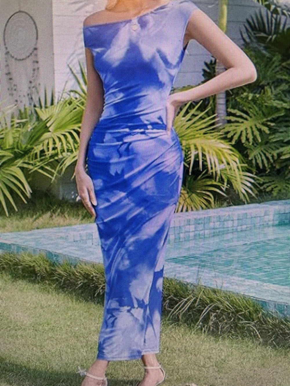 Blue One-Shoulder Midi Dress